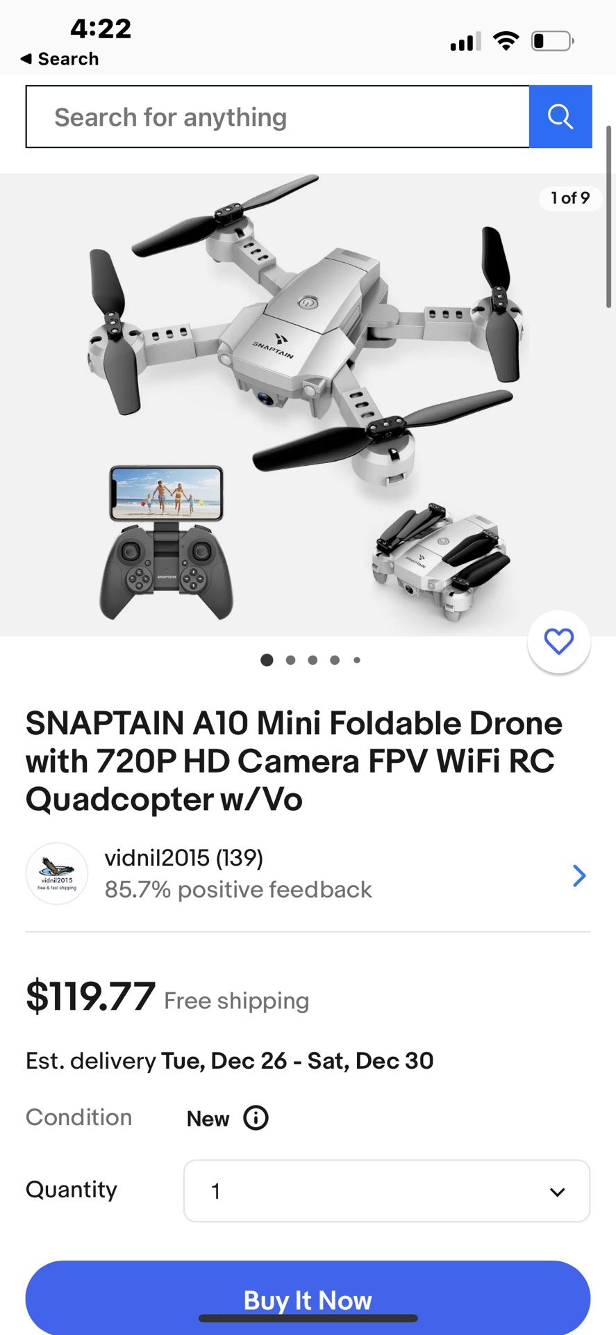 New SNAPTAIN A10 Mini Foldable Drone with 720P HD Camera FPV WiFi RC