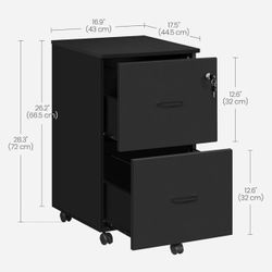 VASAGLE 2-Drawer File Cabinet Locking Filing w/ Wheels- Black