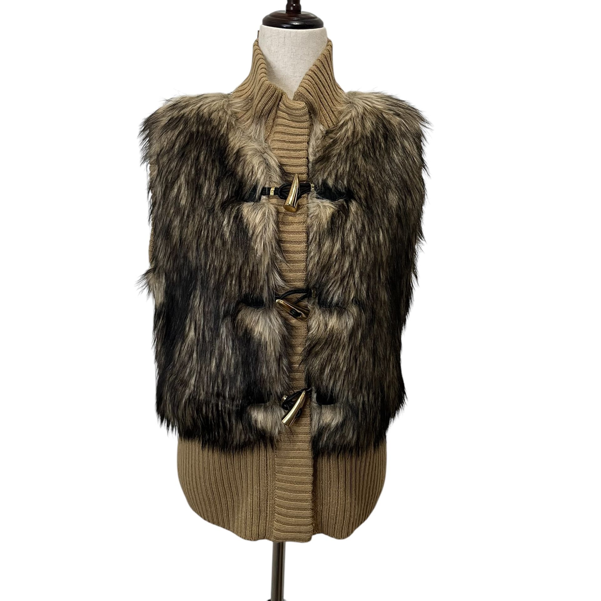 NEW Michael Kors Faux Fur And Sweater Knit Vest Zip Front Women’s Sz Large NWT