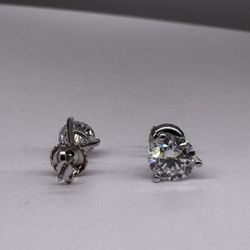 1.60 Carat Round Diamond Three Prong Stud Earrings Screwback White Gold