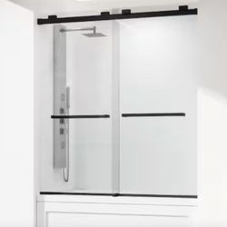 VIGO Houston 56 to 60 in. W x 66 in. H VMotion Sliding Frameless Tub Door in Matte Black with 3/8 in. Clear Glass