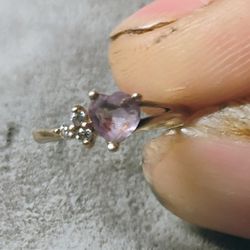 10K Pink Sapphire Ring With 3 Diamonds  Size 6 
