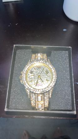 Yellow gold iced watch