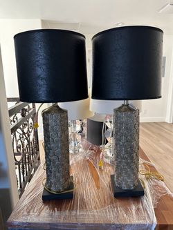 John-Richard Table Lamps with Black Drum Shades