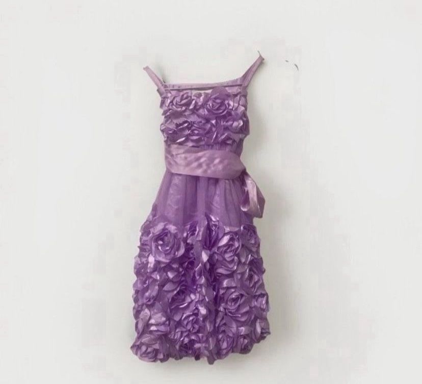 5 T Light Purple Roses Flowers Dress Bonnie Jean Side Zipper No Sleeves Sash