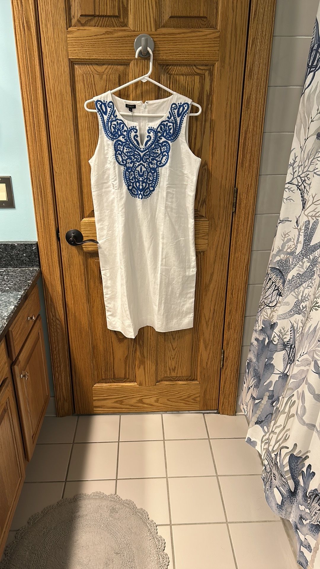 Talbots Blue And White Embroidered Dress