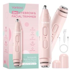 Vankoo Facial Hair Remover & Eyebrow Trimmer - 2 in 1 Eyebrow & Face Shaver for Women - Rechargeable Face Razors for Women with Built-in LED Lights - 