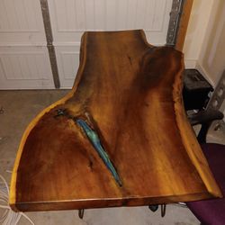 Poplar Solid Wood Hair Pin Table With Mermaid Epoxy Dust 