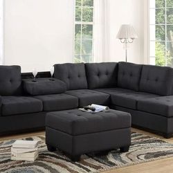 New Dark Grey Sectional And Ottoman