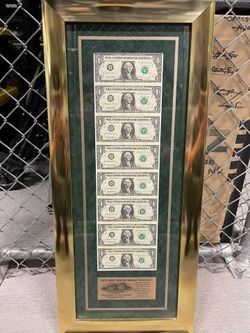 Framed Uncut Sheet 1995 1$ Bills With COA