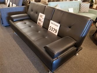 Brand new black leather sofa futon