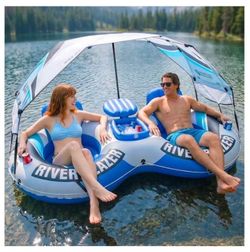 NEW 2-Person Double Tube River Tubes with Canopy & Built-In Cooler (Out of Box)