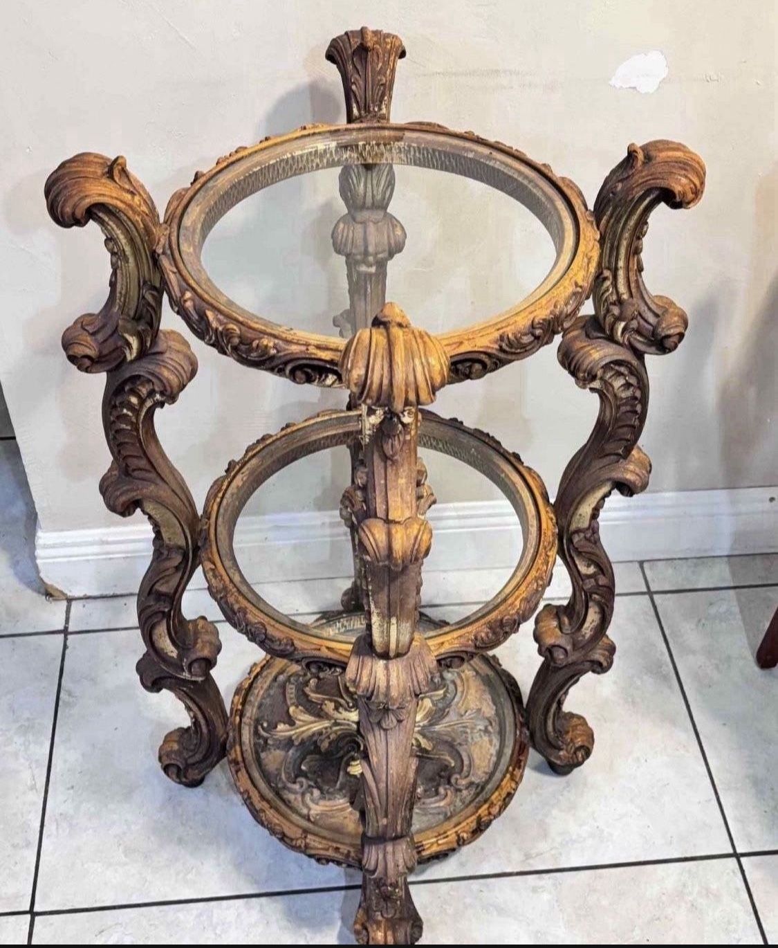 VINTAGE Neoclassical French Gold Round Table/3 Tier 37”H 16” in diameter