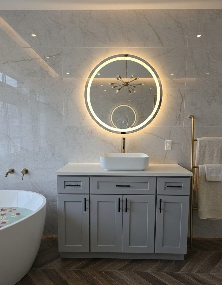 48" Grey Solid Wood Bathroom Vanity w/ Quartz Top & Sink - Modern Storage