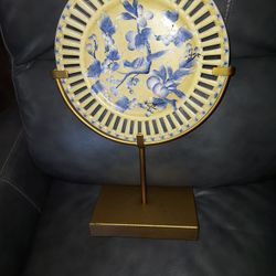 Vtg Collectible Blue Bird Plate by Oriental Accent with Metal Stand