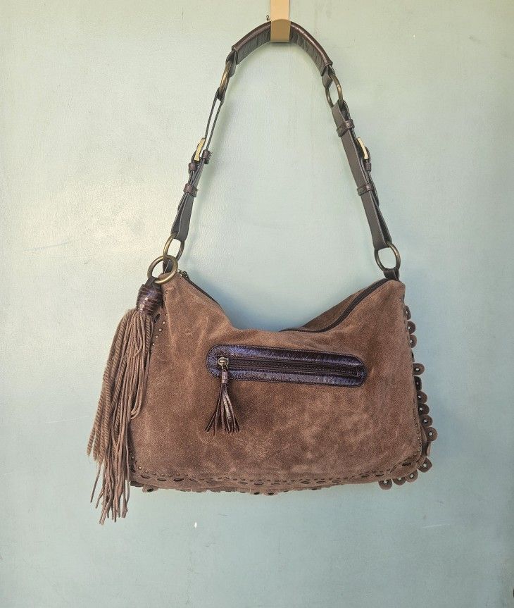 BERGE ITALIAN BROWN SUEDE LEATHER HOBO TOTE HANDBAG