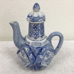 Vintage Blue White Floral Ceramic Tea Pot Modern Farmhouse Traditional Boho