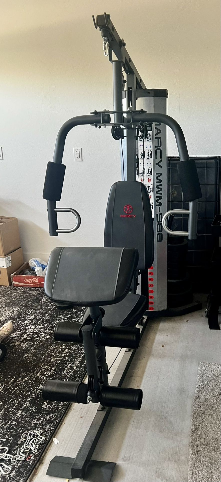 Marcy Pro MWM-988 Home Gym System 150 Pound Adjustable Weight Stack Machine W/ Attachments (Grey) - Pickup Only