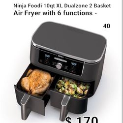 New Ninja Food 10 Qt XL Dualzone 2 Baskets Air Fryer With 6 Functions 