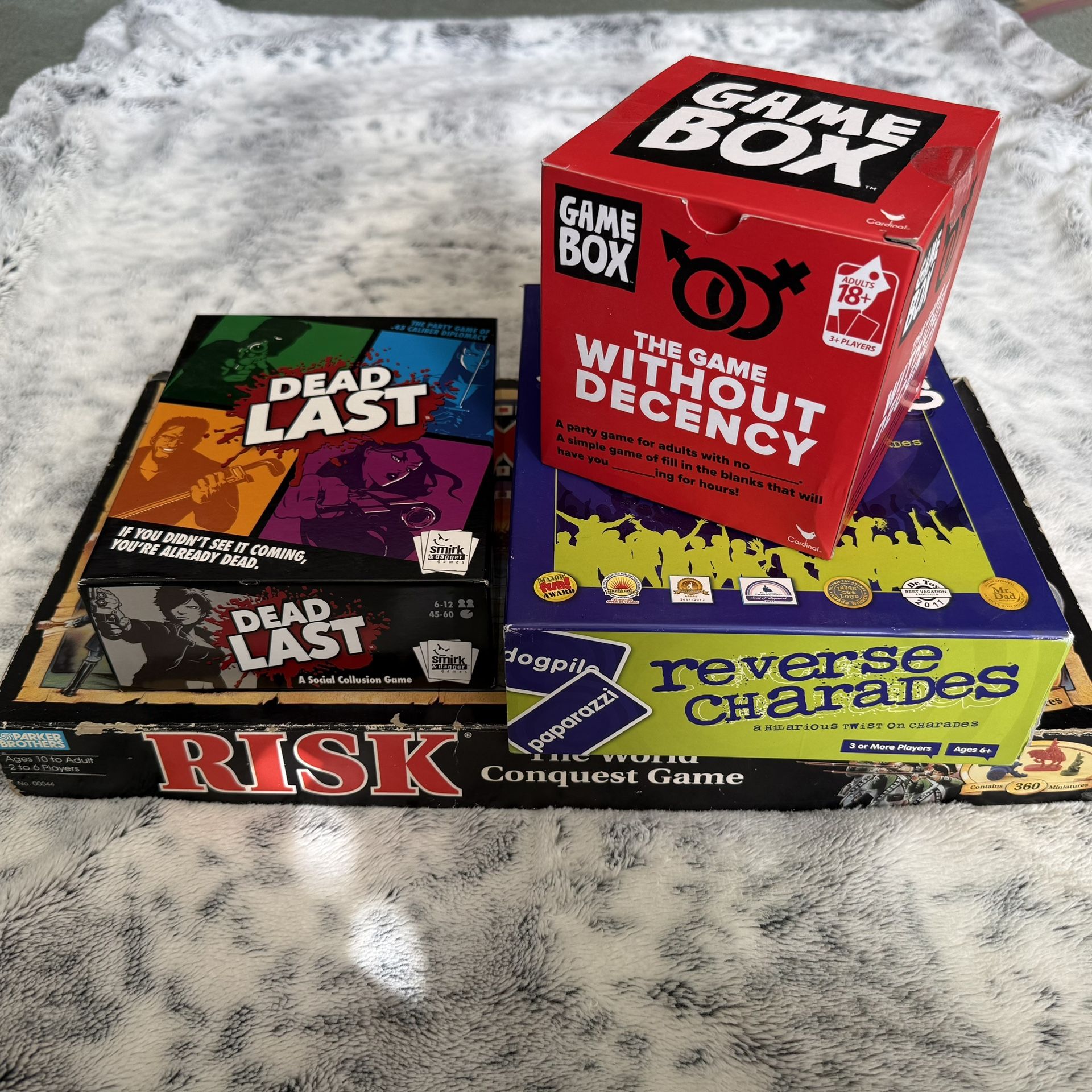 Board Games Lot Risk Reverse Charades Dead Last Game Box