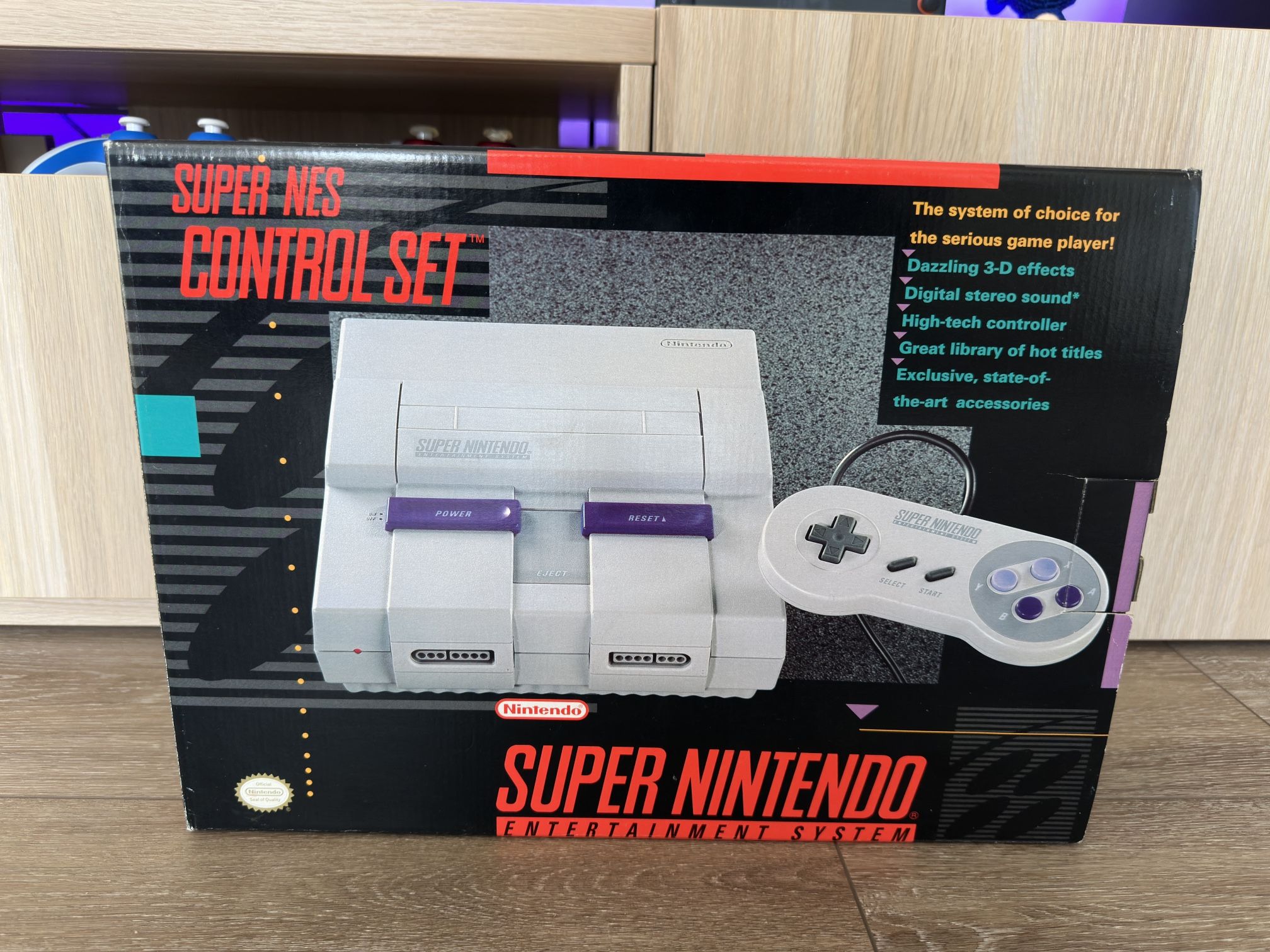 RARE Super Nintendo Control Set - COMPLETE IN BOX (CIB) Includes 2 OEM Controllers & Super Mario World!