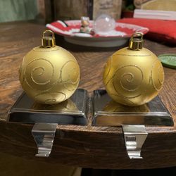 Pair Of Gold Ornament Shaped Stocking Holder