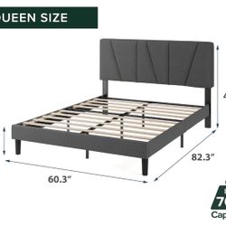 Zinus Queen Maya Upholstered Bed Frame with Asymmetric Headboard, Durable Wooden Slats, Sturdy Framework, Noise Free Sleep, No Box Spring Needed, Easy