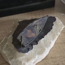 Natural Stone Decor Piece w Metal Inlay Handmade Display Excellent