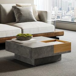 27.6" Japandi Wooden Square Coffee Table w/Open Storage Gray & Natural