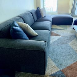 Grey Sofa With Extended Side Chaise with Ottoman