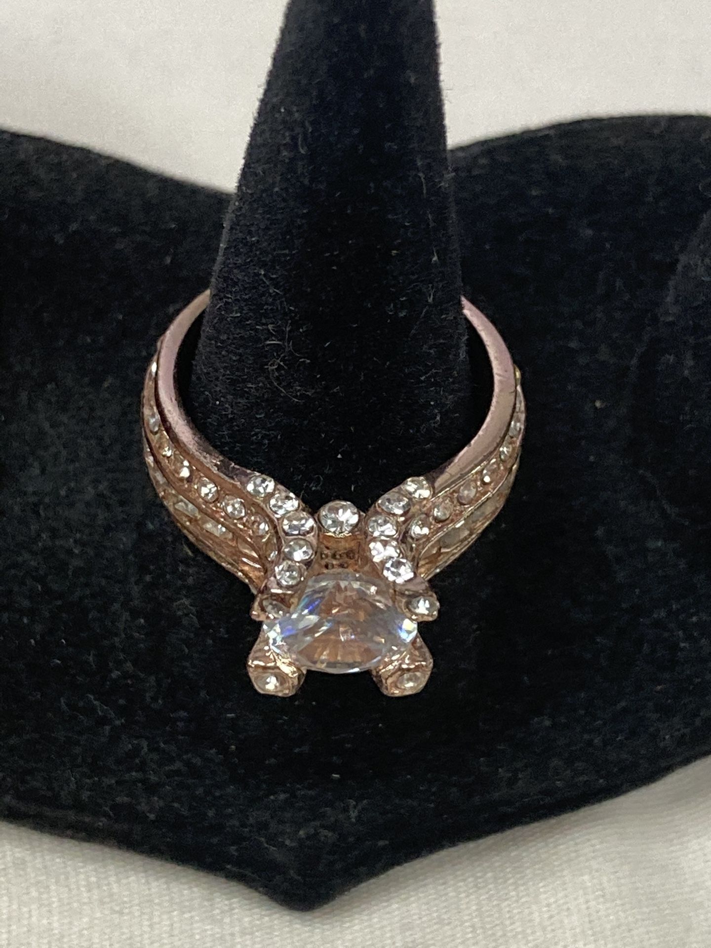 Rose Gold Plated Ring, White Crystals