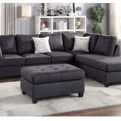 Ebony Sectional Sofa With Ottoman (Free Delivery)