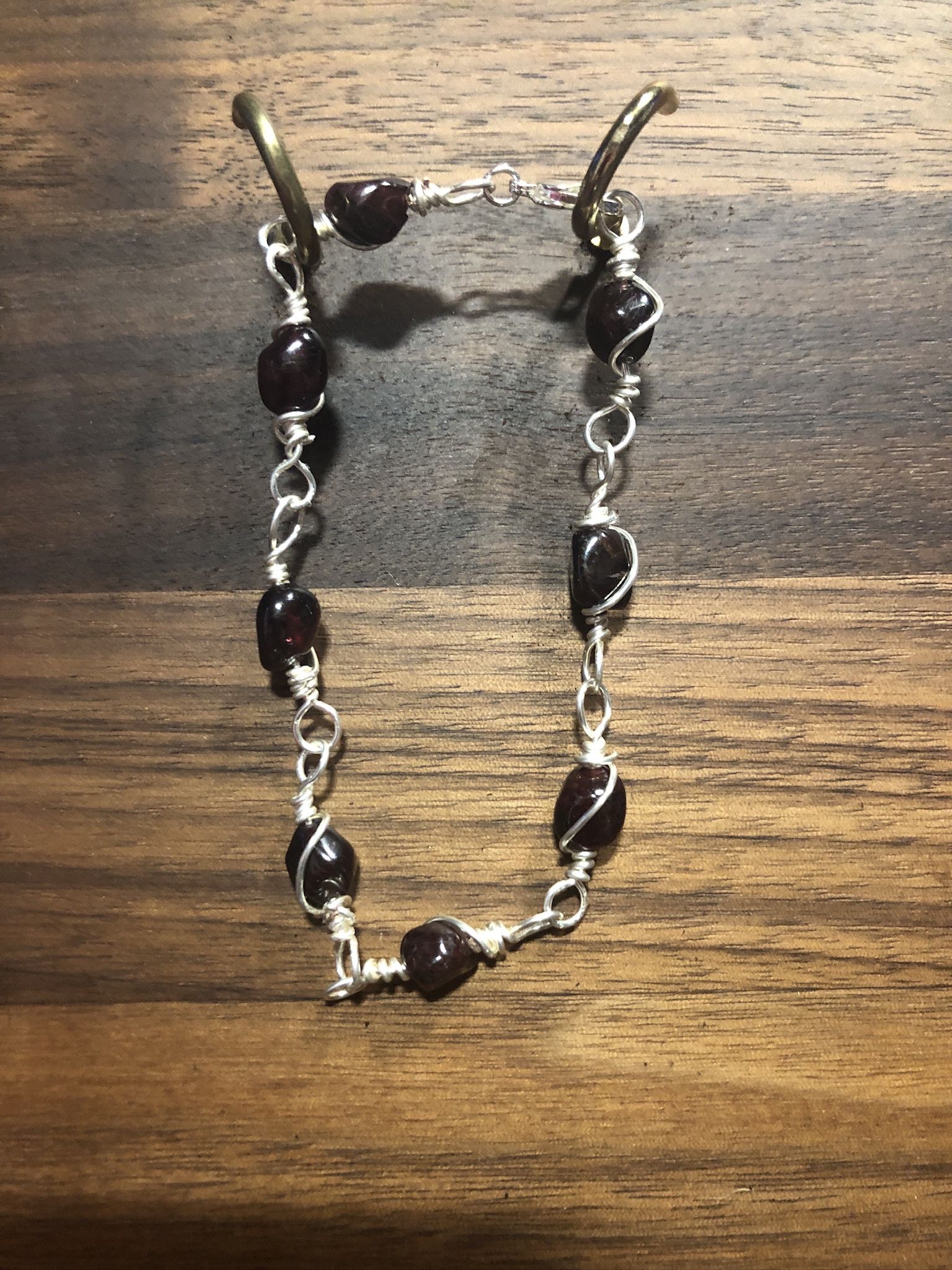 Wire Wrapped Garnet Bracelet On Silver Wire
