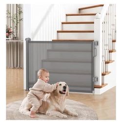 Retractable Baby Gate for Stairs, 55" Wide Mesh Dog Gate Indoor, 34" Tall Child Gate for Doorways