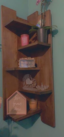 Corner shelf, book shelf.