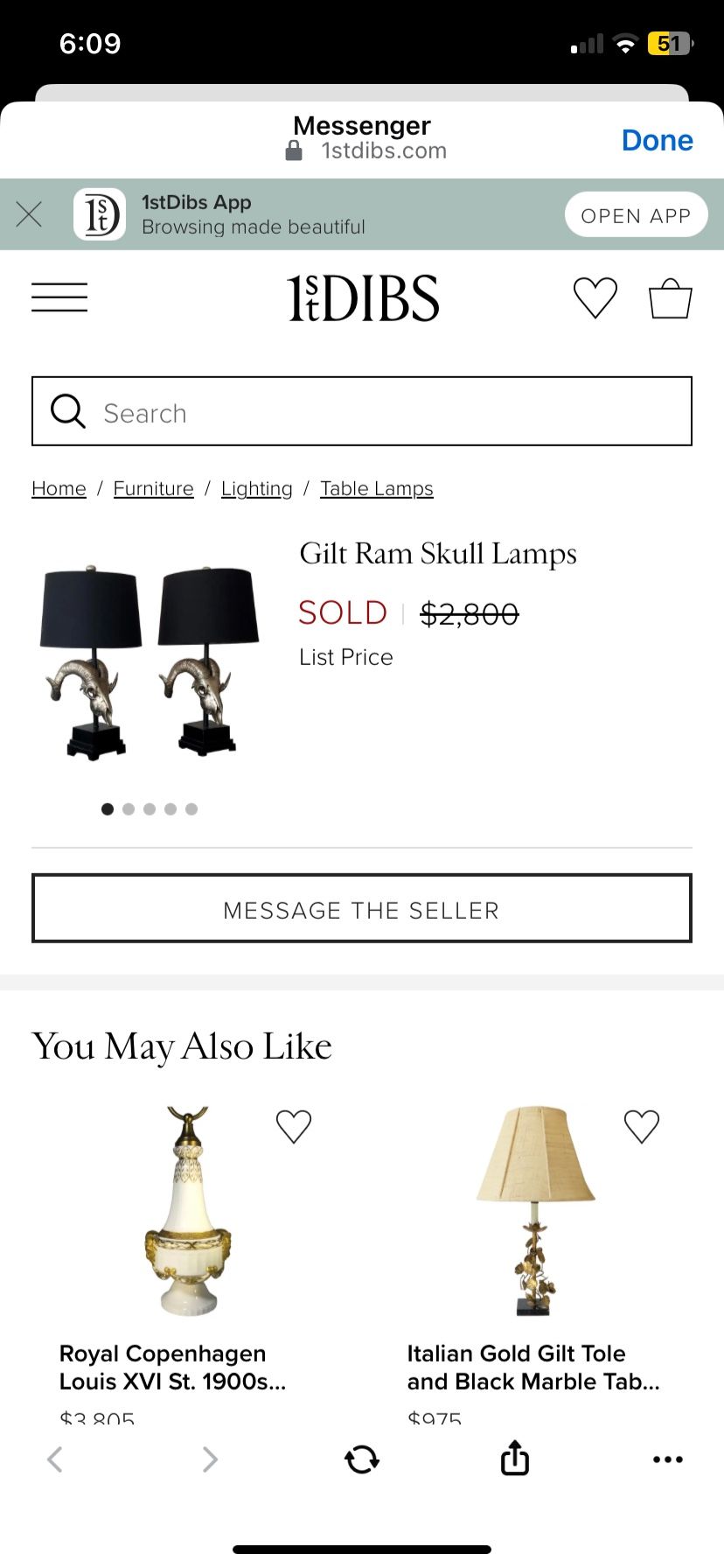 Gilt Ram Skull Lamps