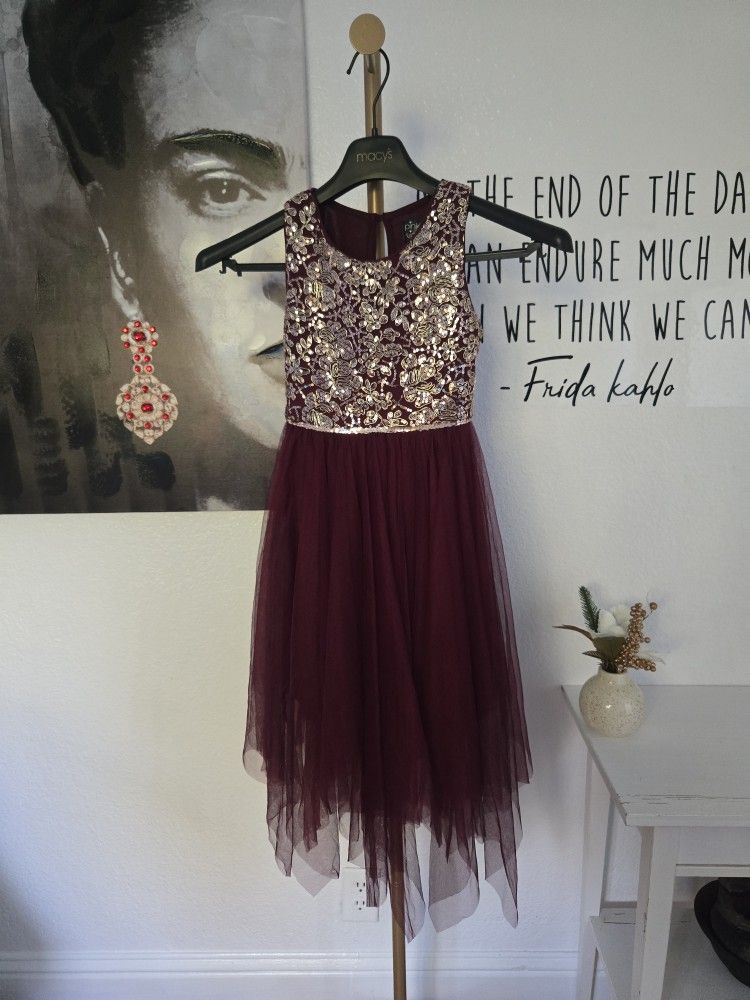 Pink & Violet Burgundy With Gold Sequin Kids Dress Size 8