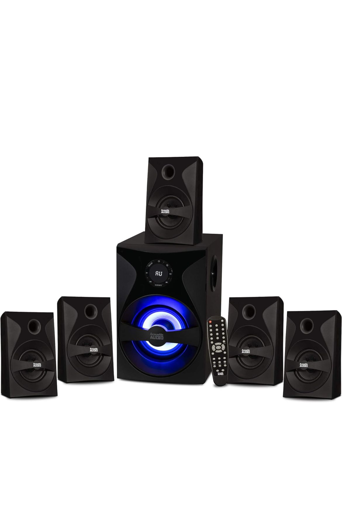 Goldwood Bluetooth 5.1 Surround Sound Home Theater Speaker System with LED Display, FM Tuner, USB/SD Inputs - 6-Piece Set with Remote Control, Black