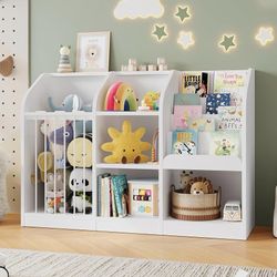 Toy Organizer with Bookshelf & Stuffed Animal Storage, Wood color