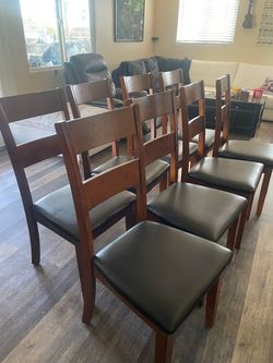 Set of 8 Wood Dining Chairs with Cushioned Seats