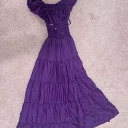 New Small Medium Purple Stretchy Ruffle Renaissance Midevial Gypsy Princess Pirate Dress Costume Long 