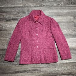VINTAGE Colette Modes Dublin DONEGAL Handwoven Tweed Jacket - 100% Pure Wool - Red - S, Ireland 