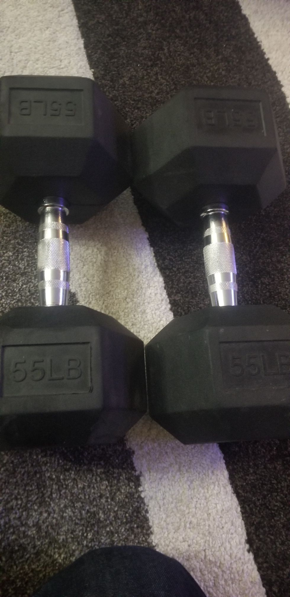 55lbs rubber hex dumbbells never used