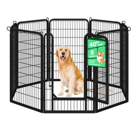 Dog Playpen 40in 8 Panels Portable Fence for Indoor Yard Camping Sturdy Heavy-duty Metal Frame with Secure Latch Door, Tool-free Assembly, Folds Flat,