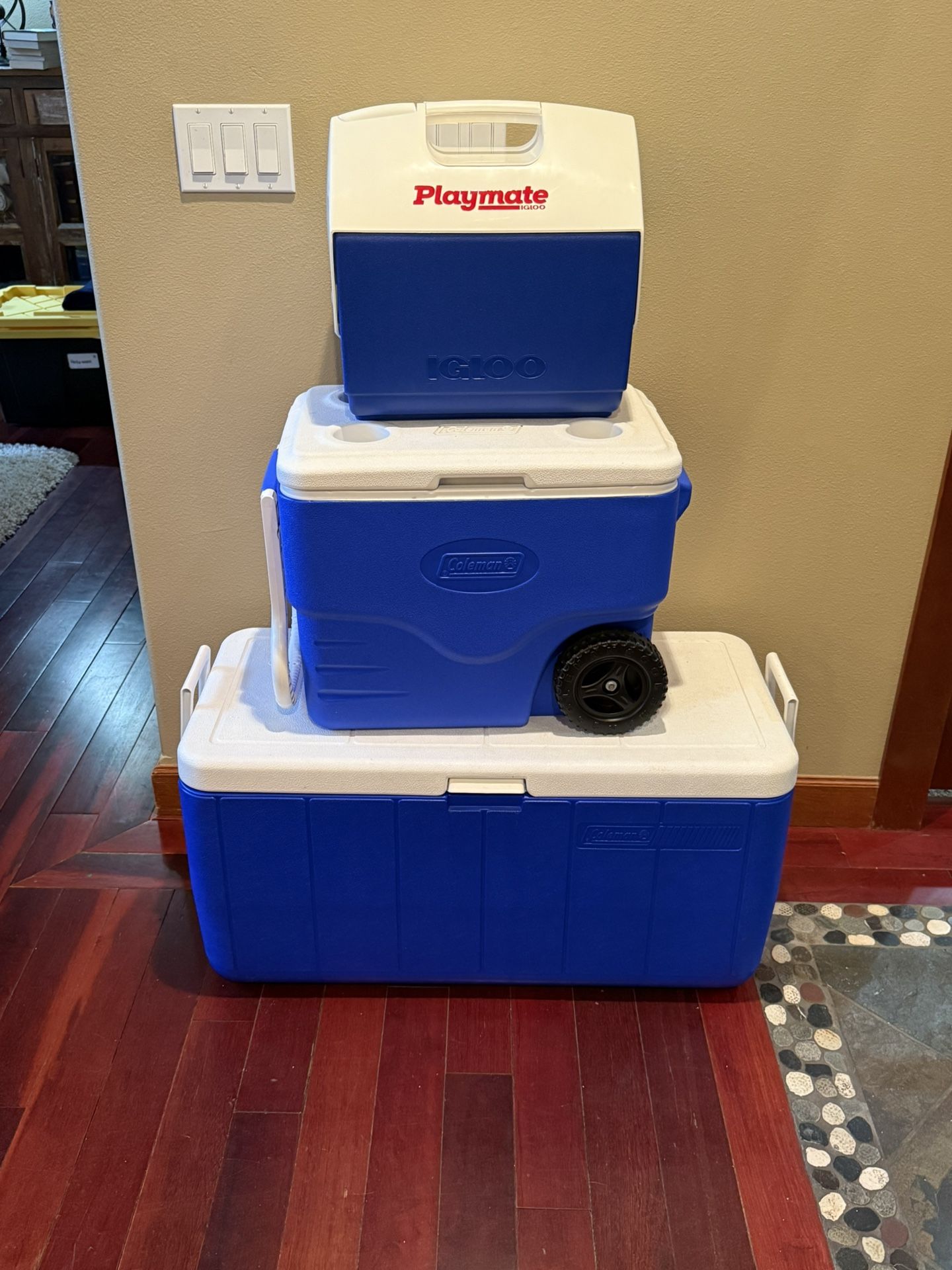 Three Blue Coolers Various Size -  Coleman/Igloo - Good Condition