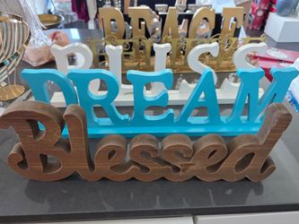 Wood Word Tabletop Art BLESSED BLISS DREAM Large Size 22x6 each one Home Decor College Dorm Apartment