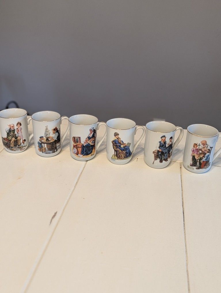 Vintage Norman Rockwell Coffee Mug Complete Set of 6 – Issued by The Norman Rockwell Museum, 1982