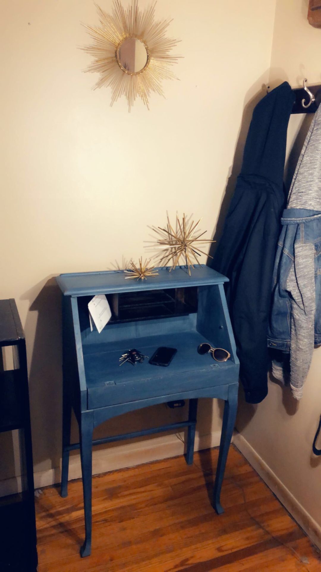 Repurposed secretary table entry way table side table or nightstand refinished blue