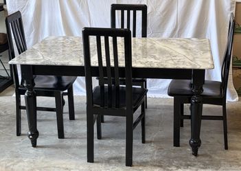 Marble Table with Leather Chair Set