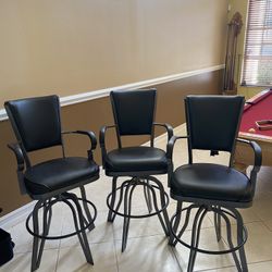 3 Black Leather Barstools